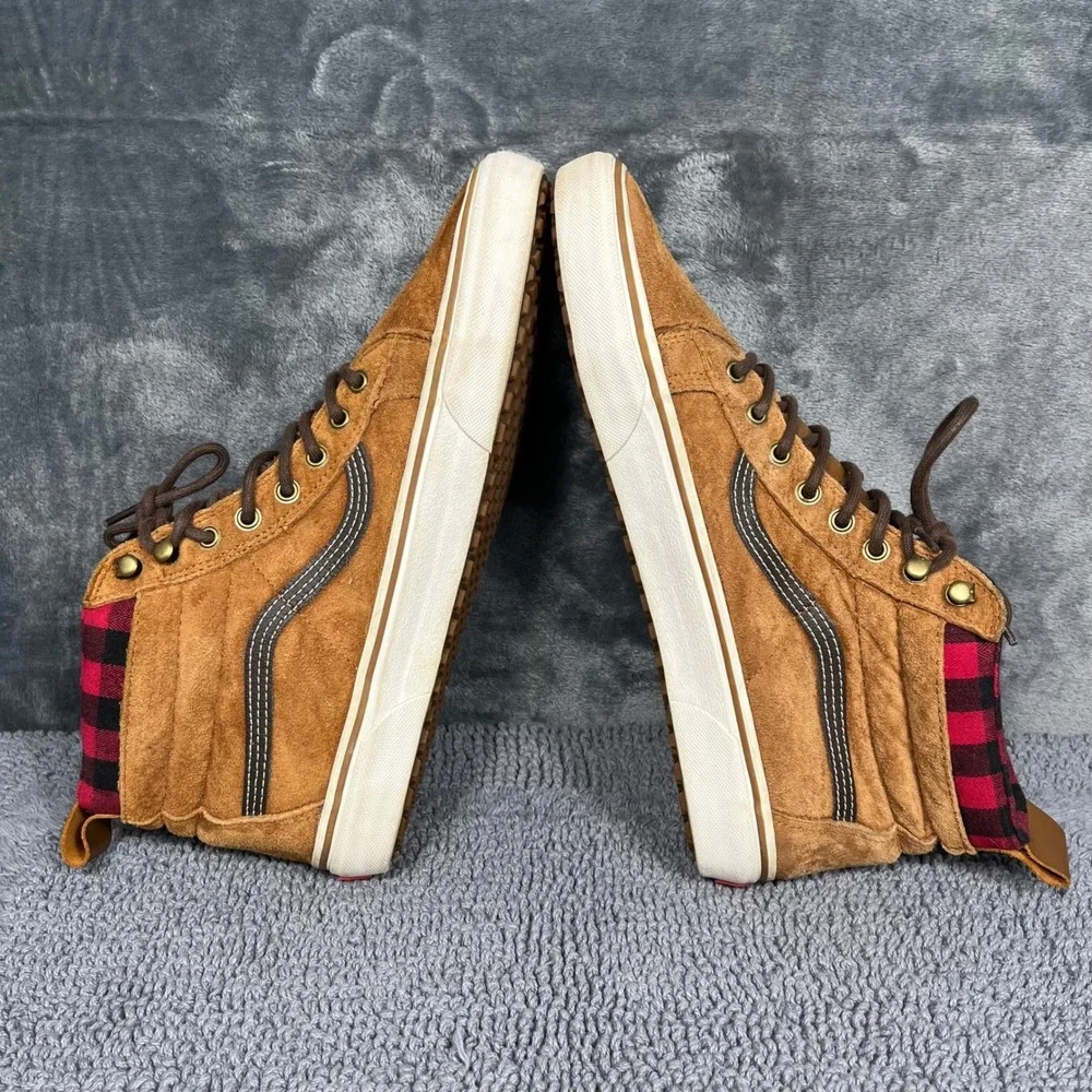 Vans Sk8-Hi MTE Honey Brown Suede Plaid Lining Mens 12 High Top Sneakers 721454